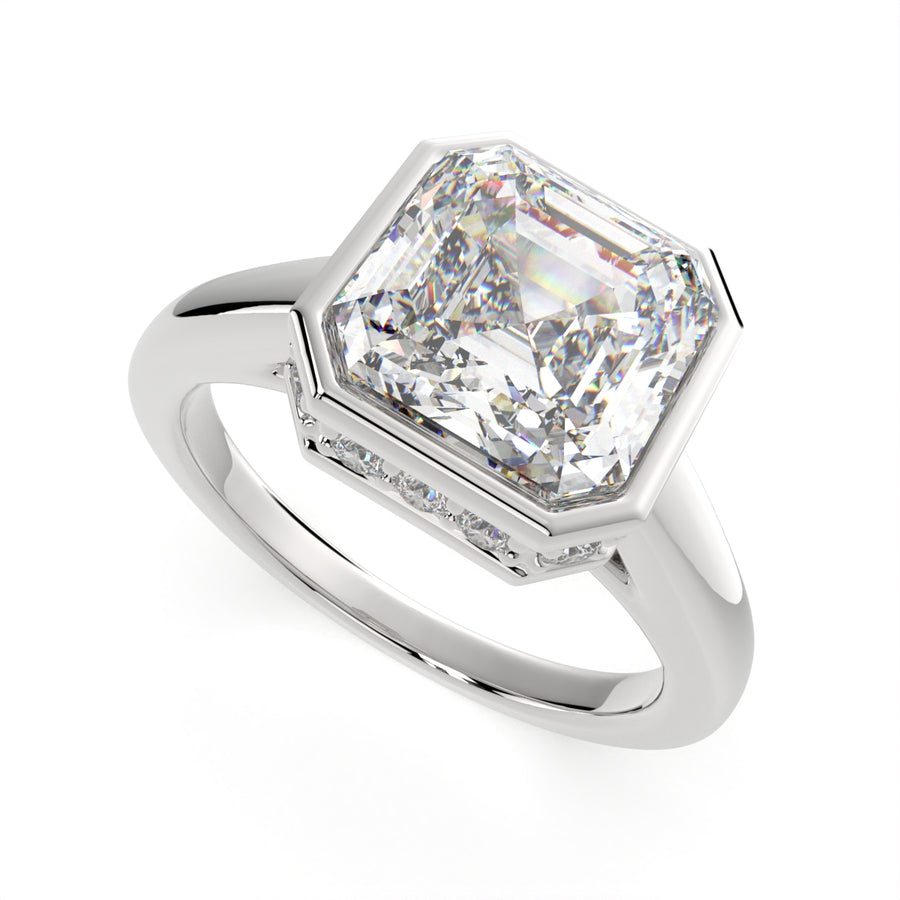 Xenia 4.15 Carat Emerald Cut Halo Pave Solitaire Engagement Ring