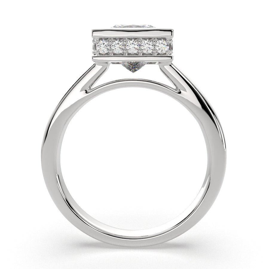 Xenia 1.15 Carat Princess Cut Halo Pave Solitaire Engagement Ring