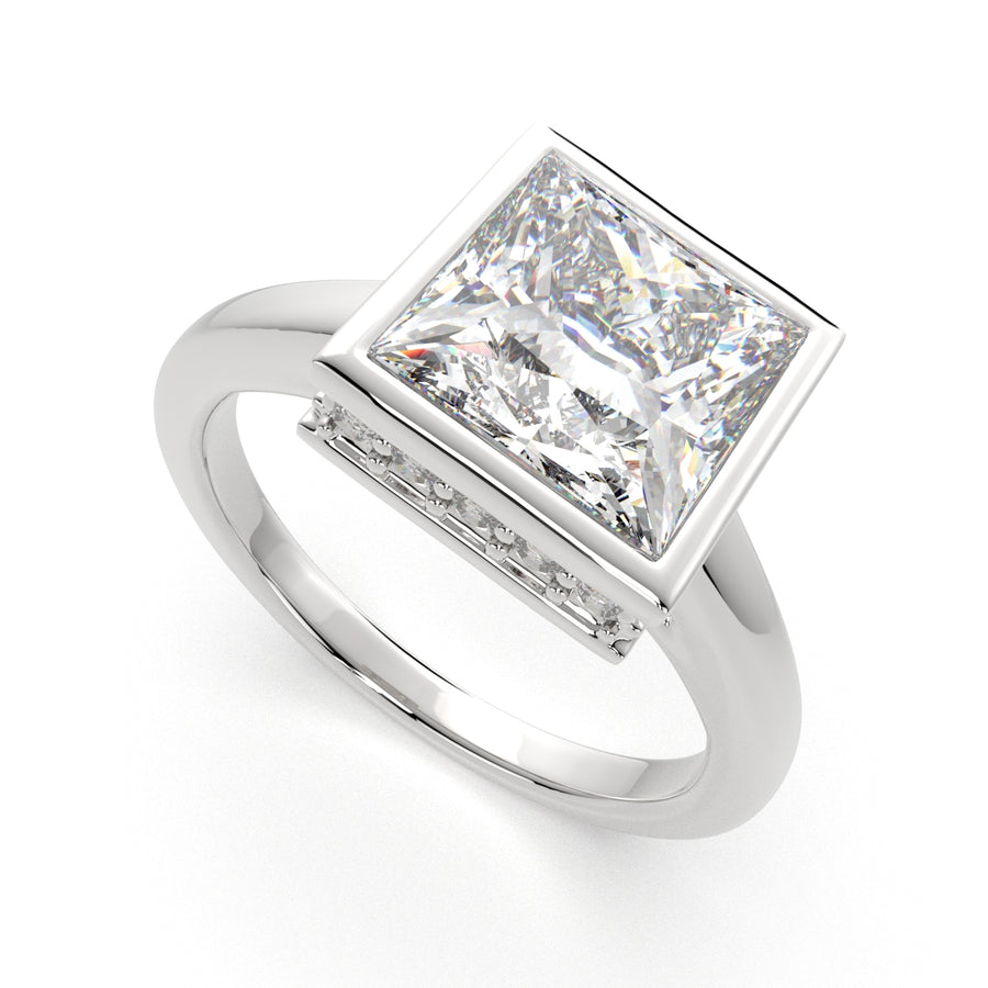 Xenia 3.15 Carat Princess Cut Halo Pave Solitaire Engagement Ring