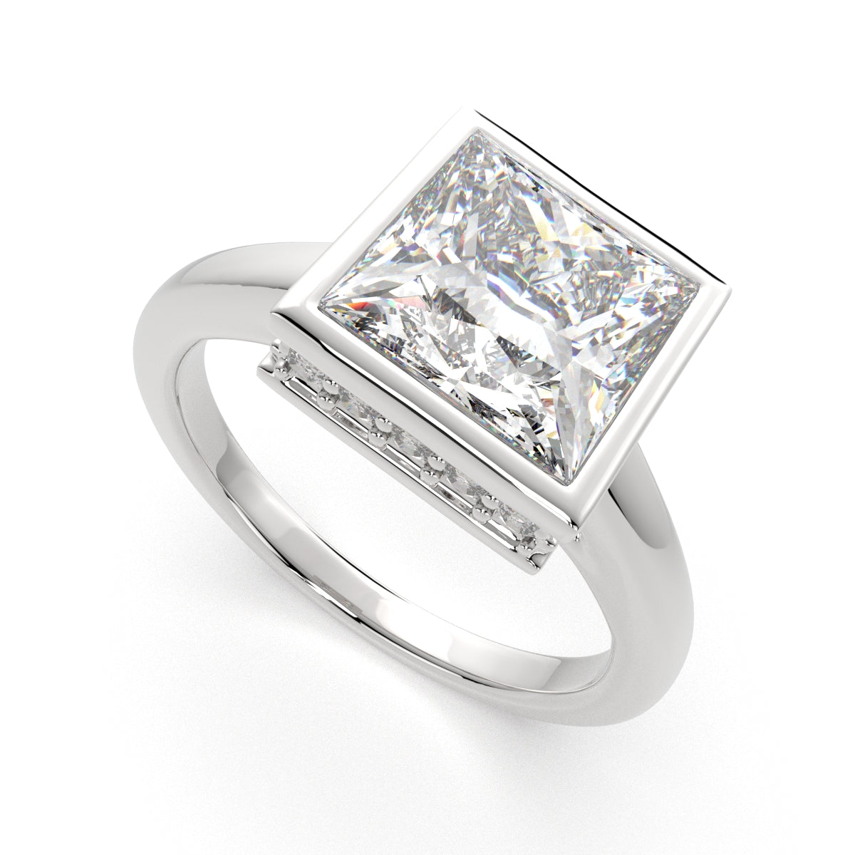 2.15 Carat VS1 D Lab Grown Diamond Halo Pave Princess Ring