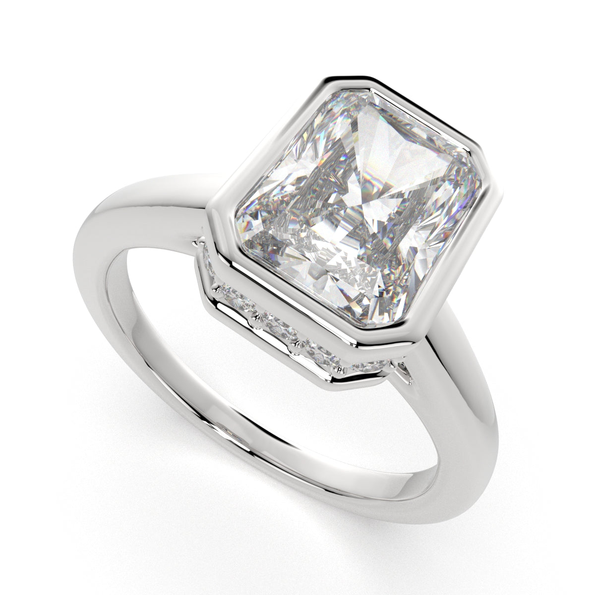 2.15 Carat VS1 D Lab Grown Diamond Halo Pave Radiant Ring