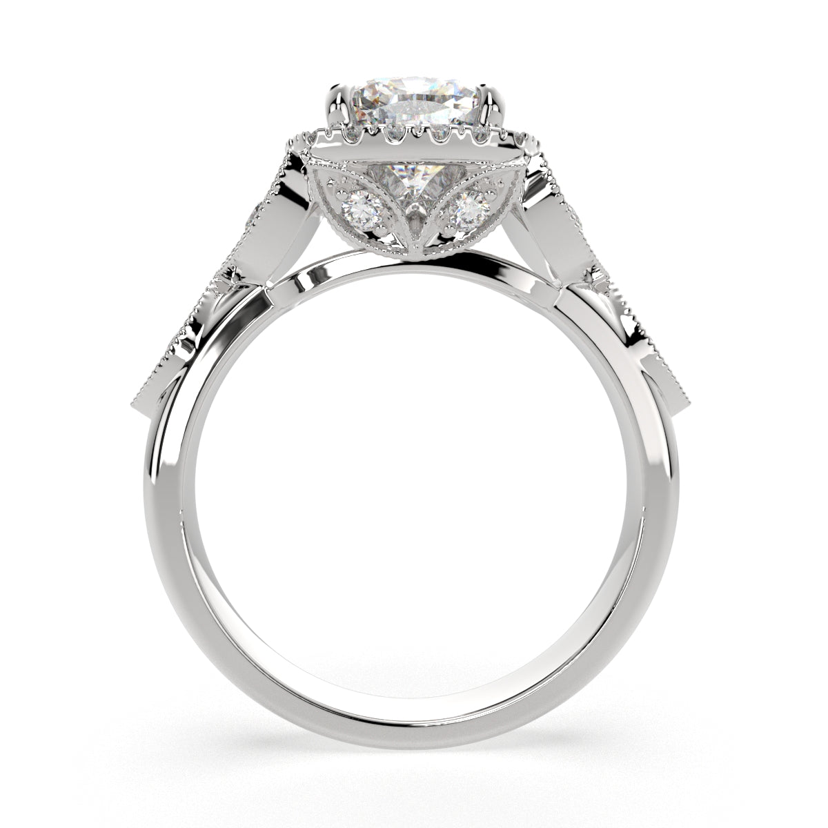 1.35 Carat VS1 D Lab Grown Diamond Halo Pave Cushion Ring