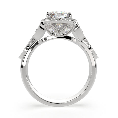 1.35 Carat VS1 D Lab Grown Diamond Halo Pave Cushion Ring