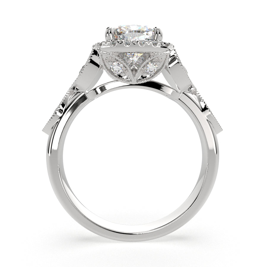 Ada 4.35 Carat Cushion Cut Halo Pave Engagement Ring