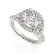 4.35 Carat VS1 D Lab Grown Diamond Halo Pave Cushion Ring