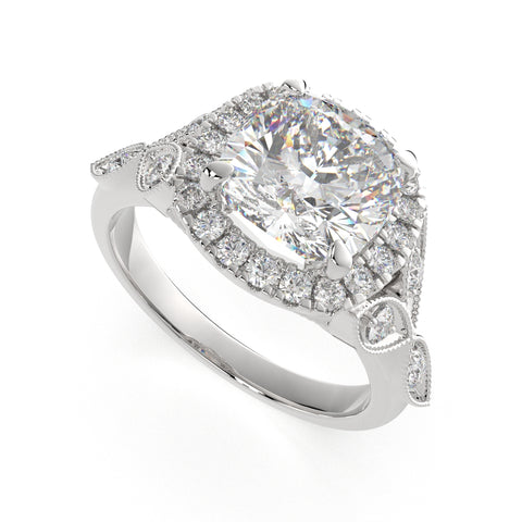 1.35 Carat VS1 D Lab Grown Diamond Halo Pave Cushion Ring