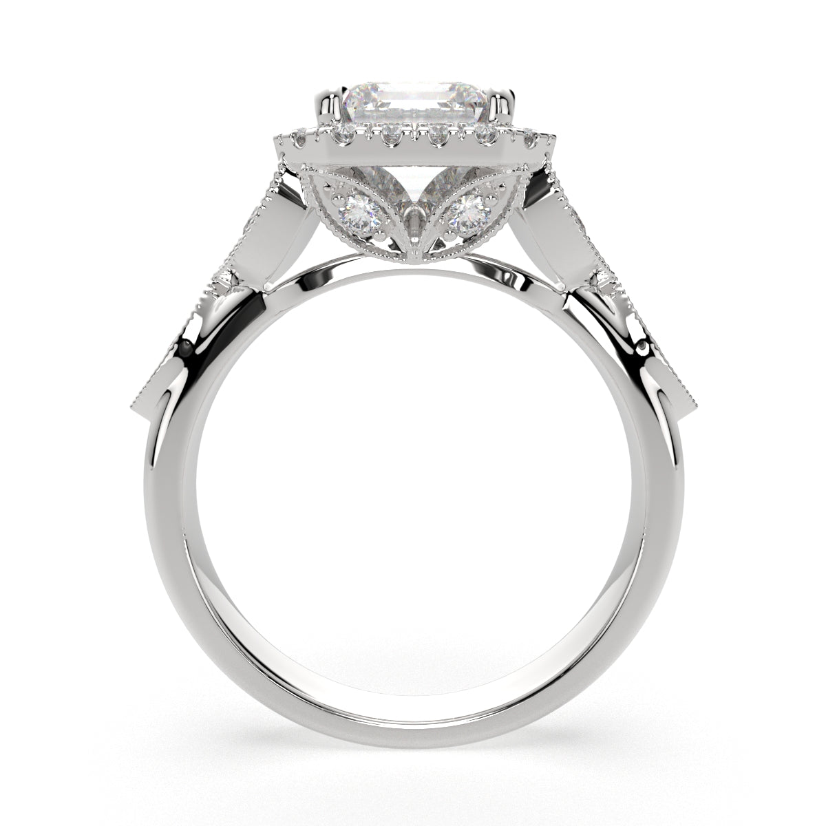 3.35 Carat VS1 D Lab Grown Diamond Halo Pave Emerald Ring