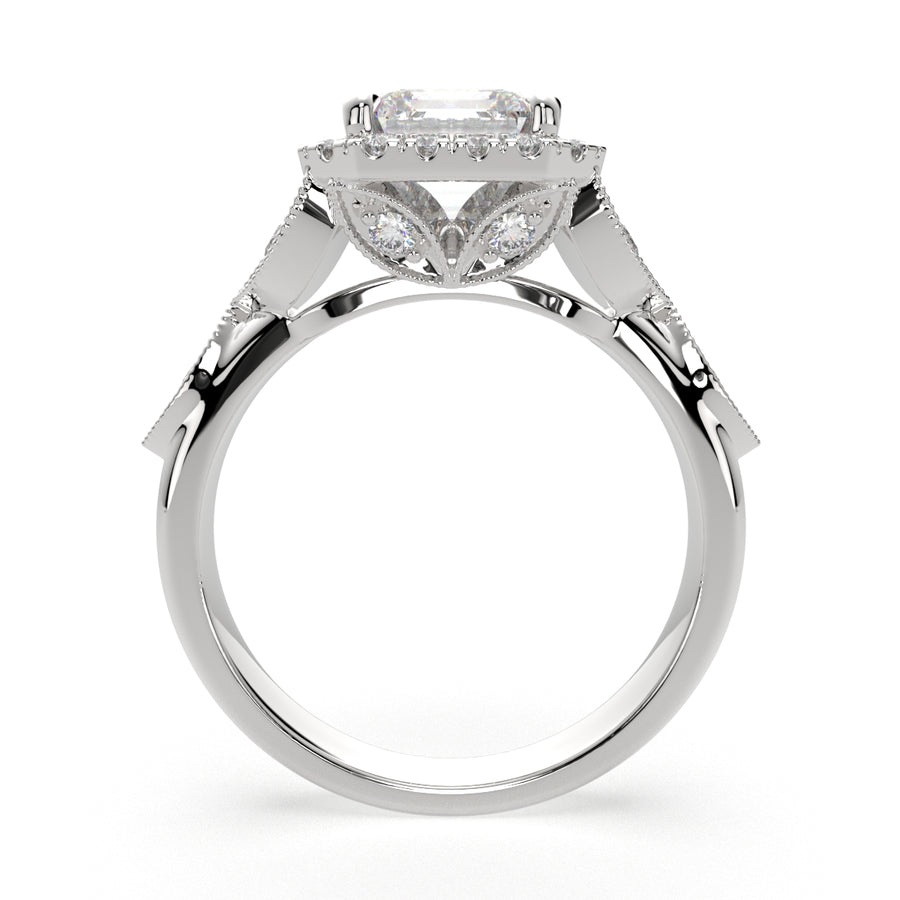 Ada 4.35 Carat Emerald Cut Halo Pave Engagement Ring