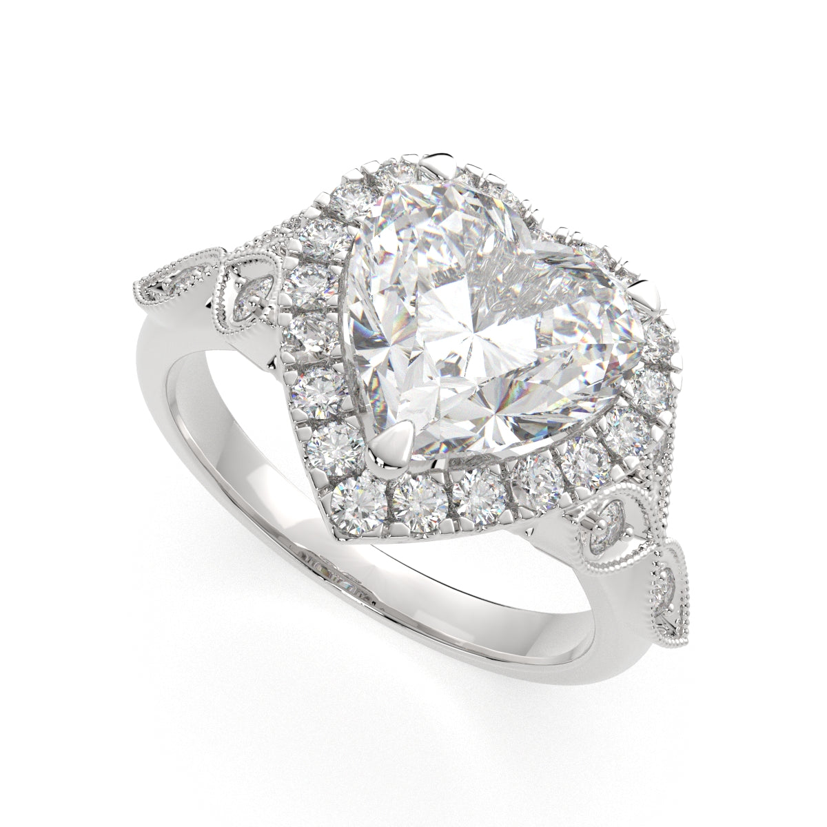 1.35 Carat VS1 D Lab Grown Diamond Halo Pave Heart Ring