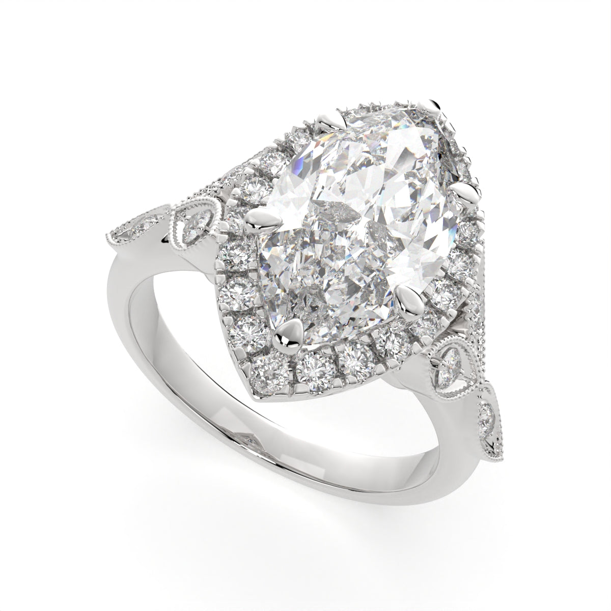 2.35 Carat VS1 D Lab Grown Diamond Halo Pave Marquise Ring