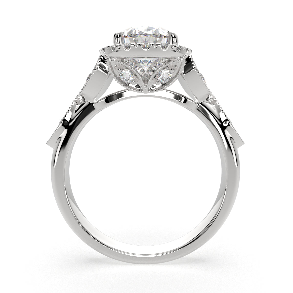 3.35 Carat VS1 D Lab Grown Diamond Halo Pave Oval Ring