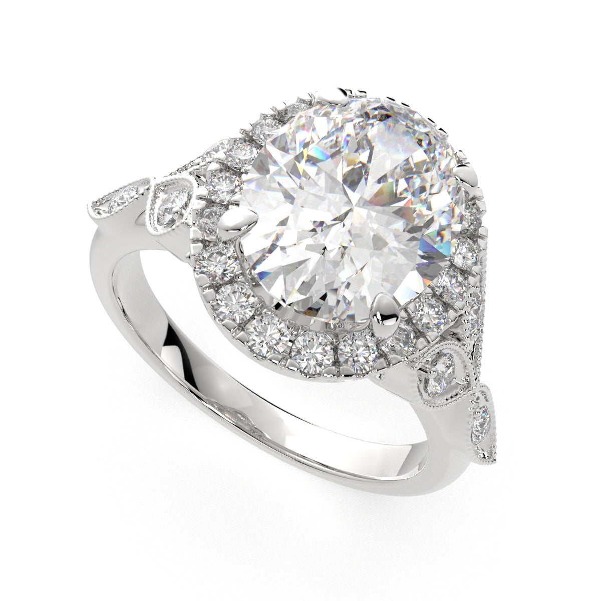 2.35 Carat VS1 D Lab Grown Diamond Halo Pave Oval Ring