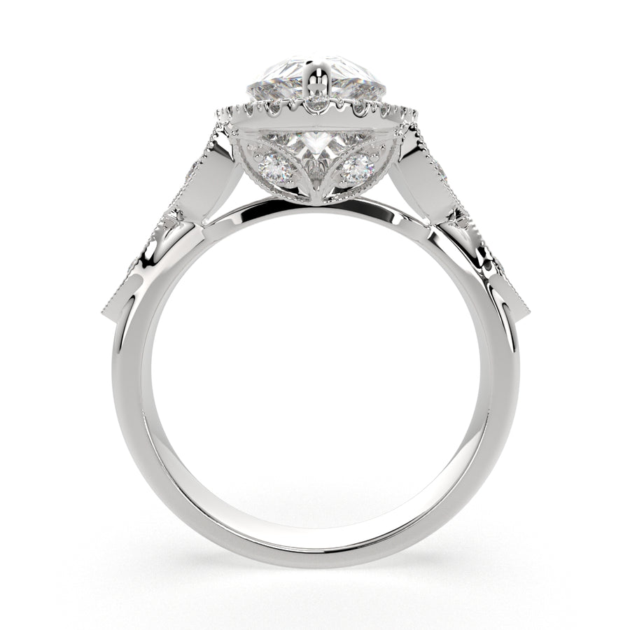 Ada 1.35 Carat Pear Cut Halo Pave Engagement Ring