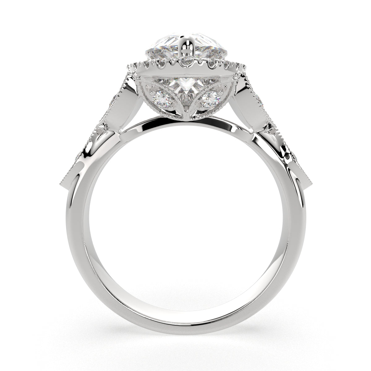4.35 Carat VS1 D Lab Grown Diamond Halo Pave Pear Ring