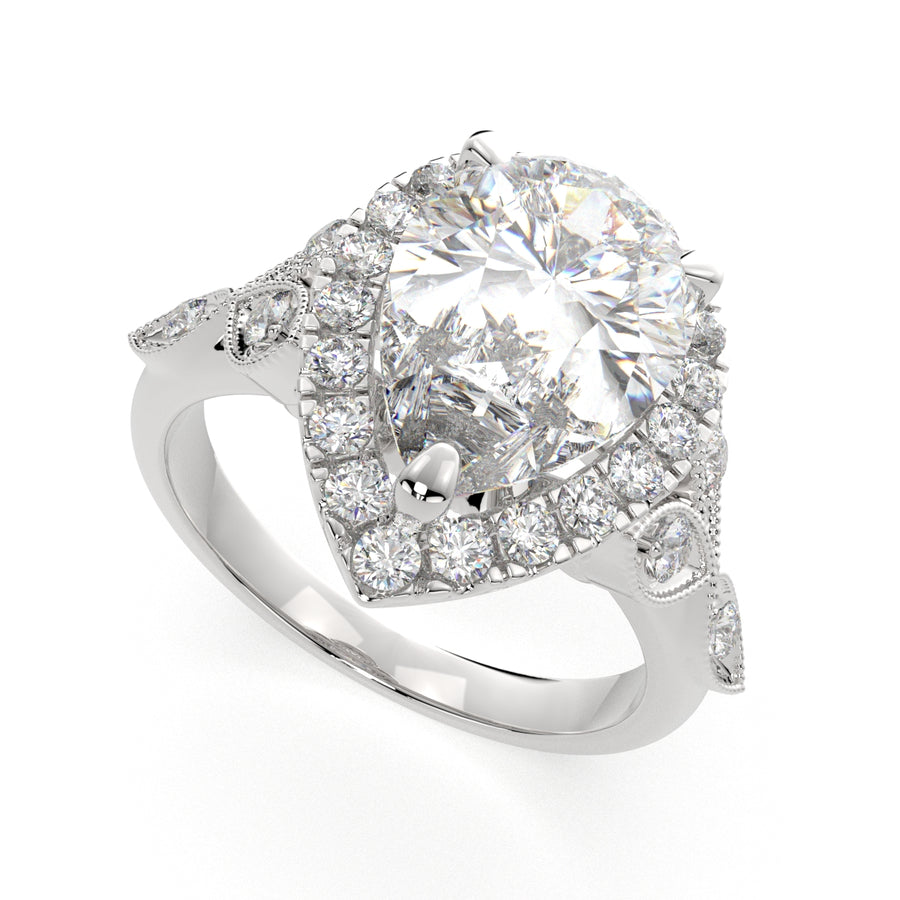 Ada 1.35 Carat Pear Cut Halo Pave Engagement Ring