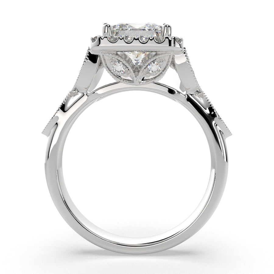 Ada 4.35 Carat Princess Cut Halo Pave Engagement Ring