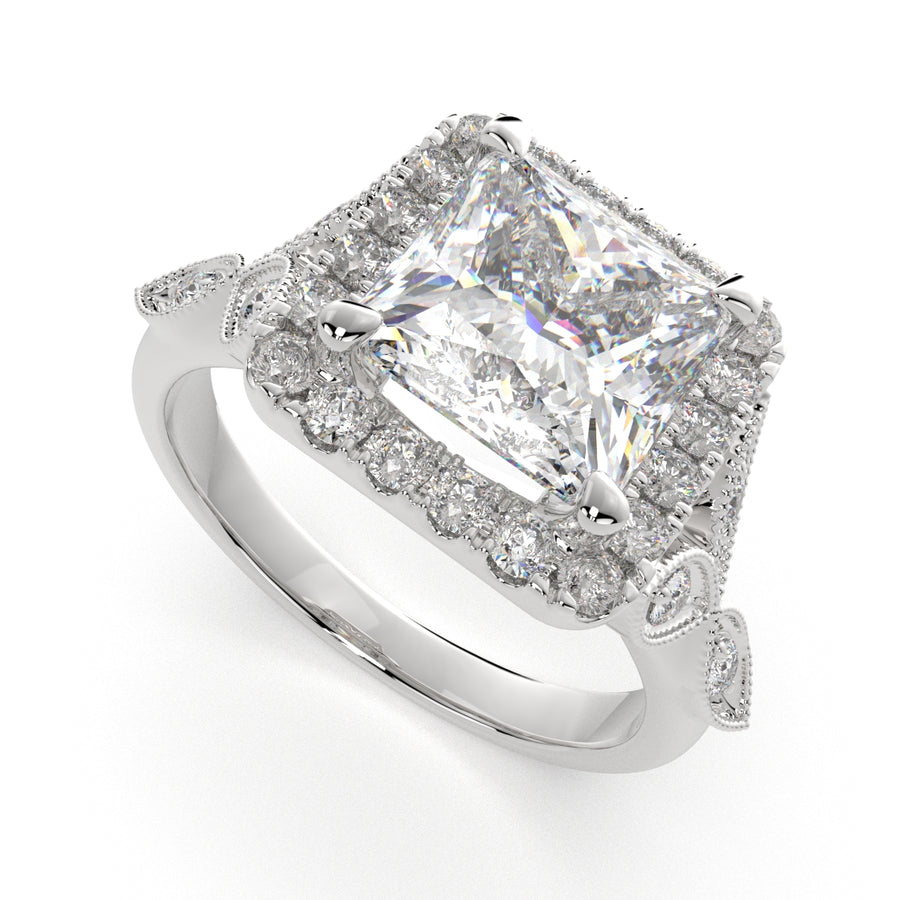Ada 4.35 Carat Princess Cut Halo Pave Engagement Ring
