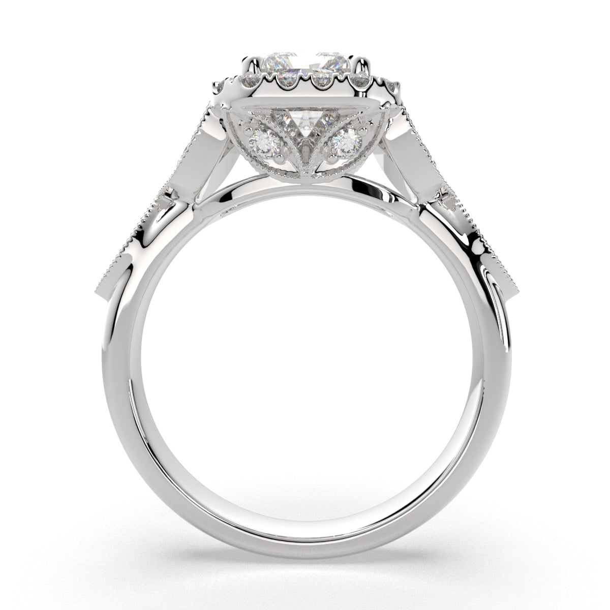 3.35 Carat VS1 D Lab Grown Diamond Halo Pave Radiant Ring