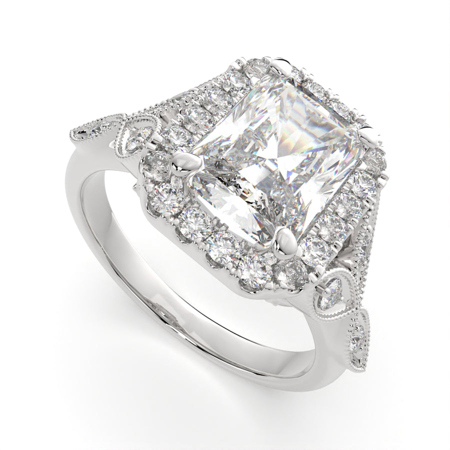 Ada 2.35 Carat Radiant Cut Halo Pave Engagement Ring