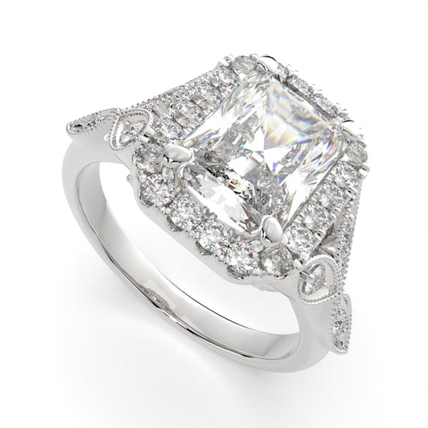 2.35 Carat VS1 D Lab Grown Diamond Halo Pave Radiant Ring