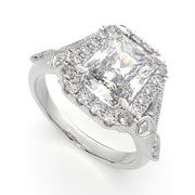 4.35 Carat VS1 D Lab Grown Diamond Halo Pave Radiant Ring