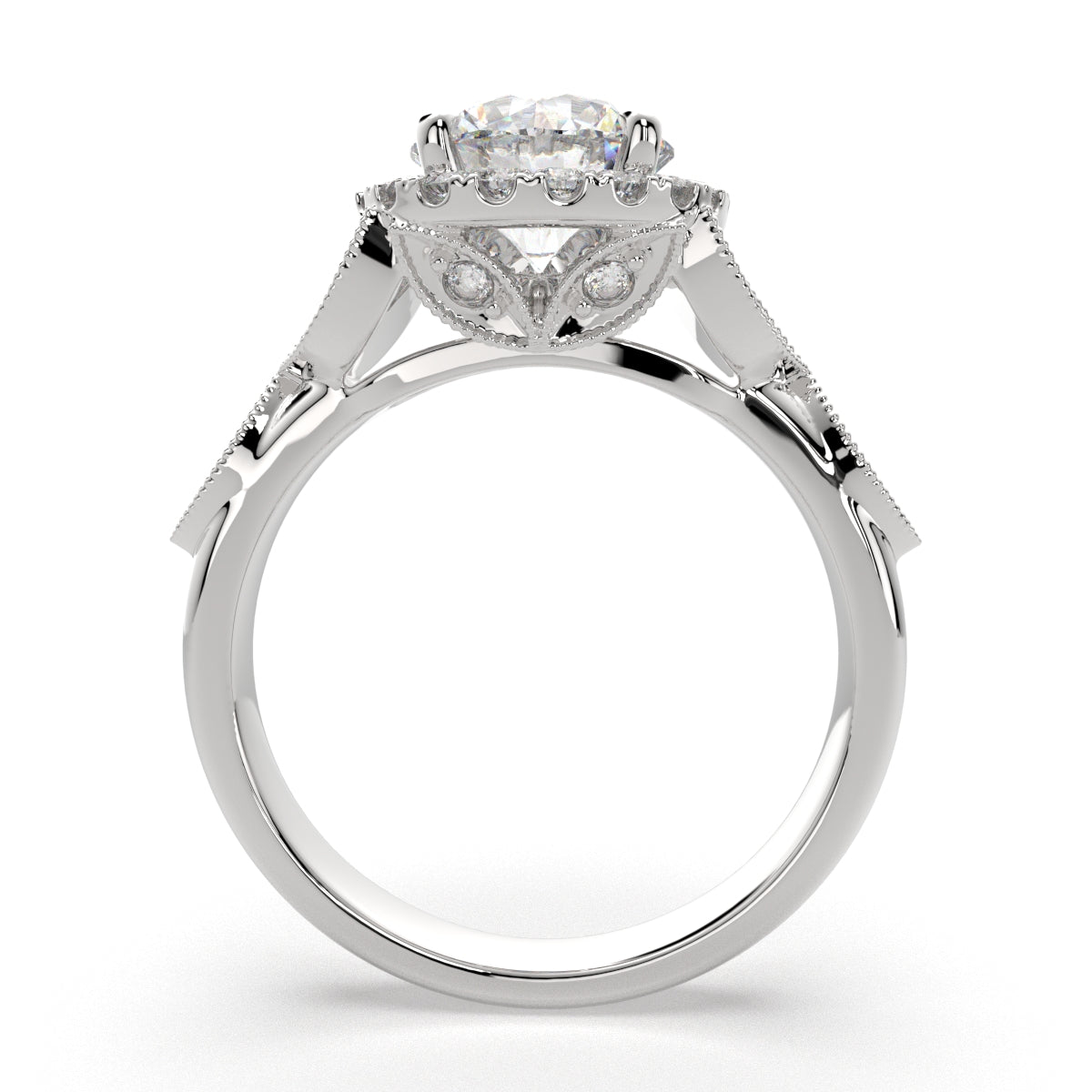 3.35 Carat VS1 D Lab Grown Diamond Halo Pave Round Ring