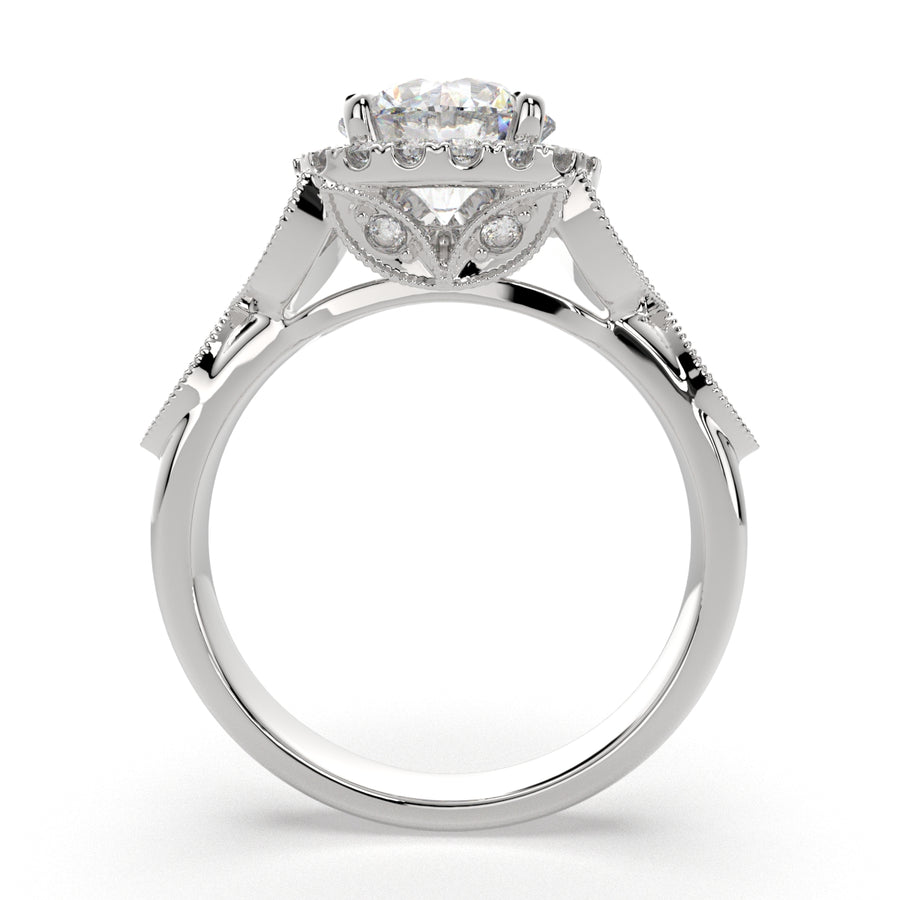 Ada 2.35 Carat Round Cut Halo Pave Engagement Ring