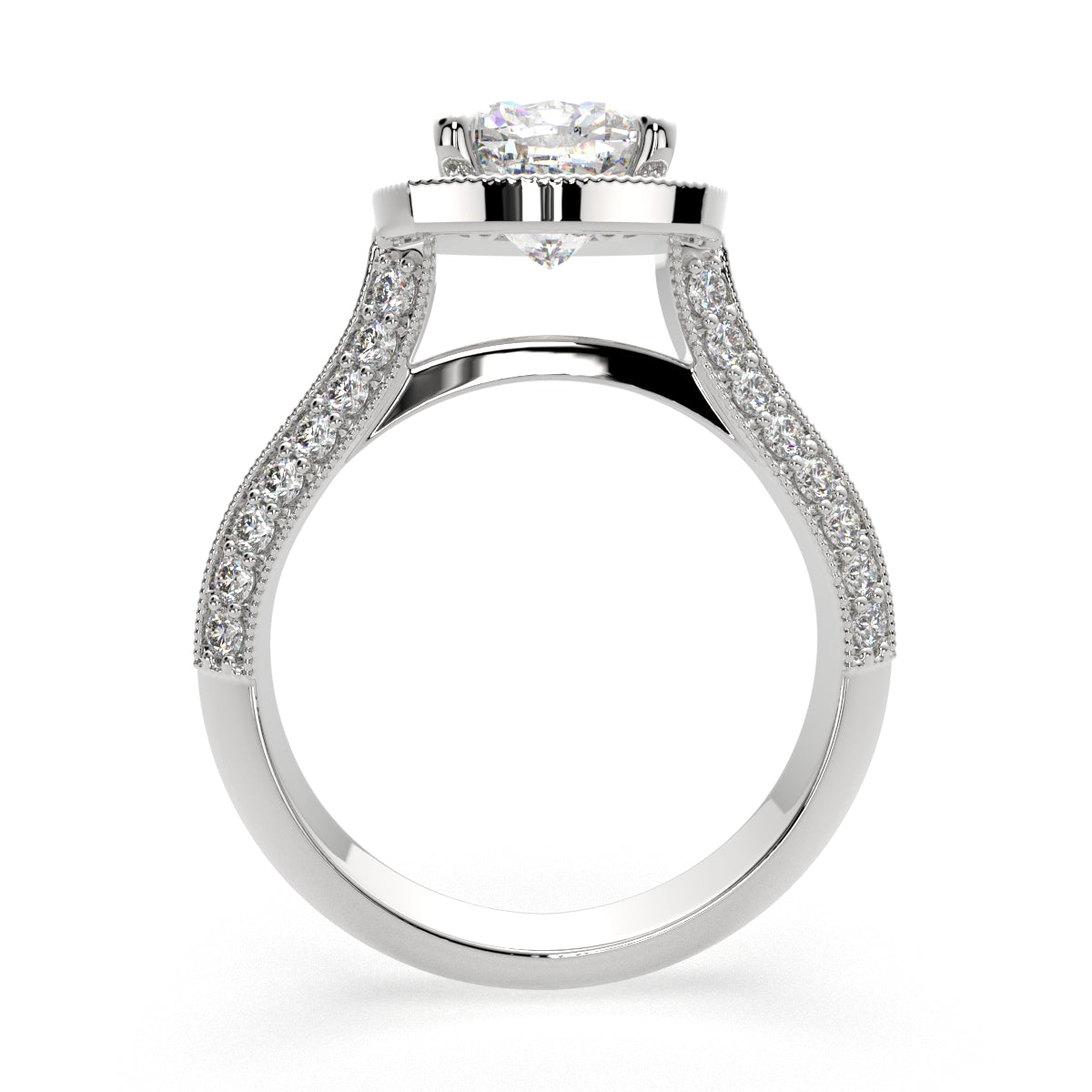 1.45 Carat VS1 D Lab Grown Diamond Halo Pave Cushion Ring