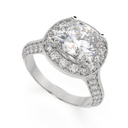 4.45 Carat VS1 D Lab Grown Diamond Halo Pave Cushion Ring