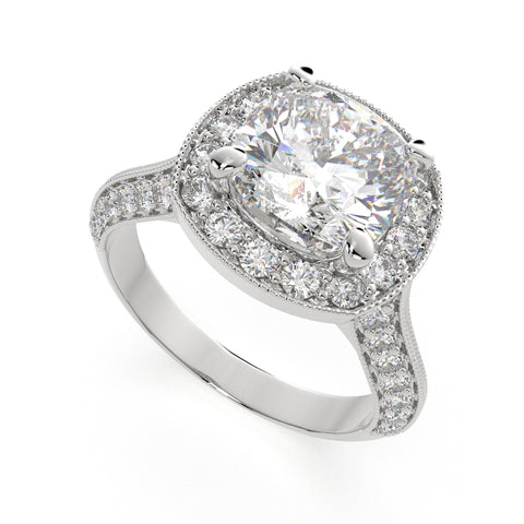 4.45 Carat VS1 D Lab Grown Diamond Halo Pave Cushion Ring