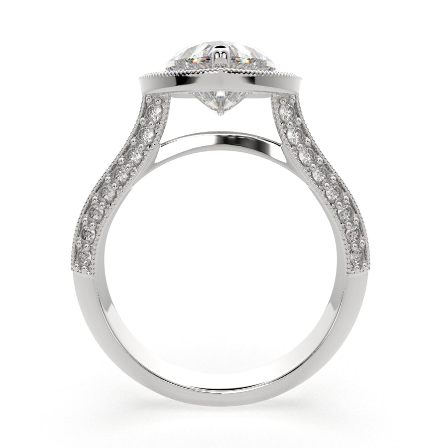 Beatrice 1.45 Carat Heart Cut Halo Pave Knife Edge Milgrain Engagement Ring