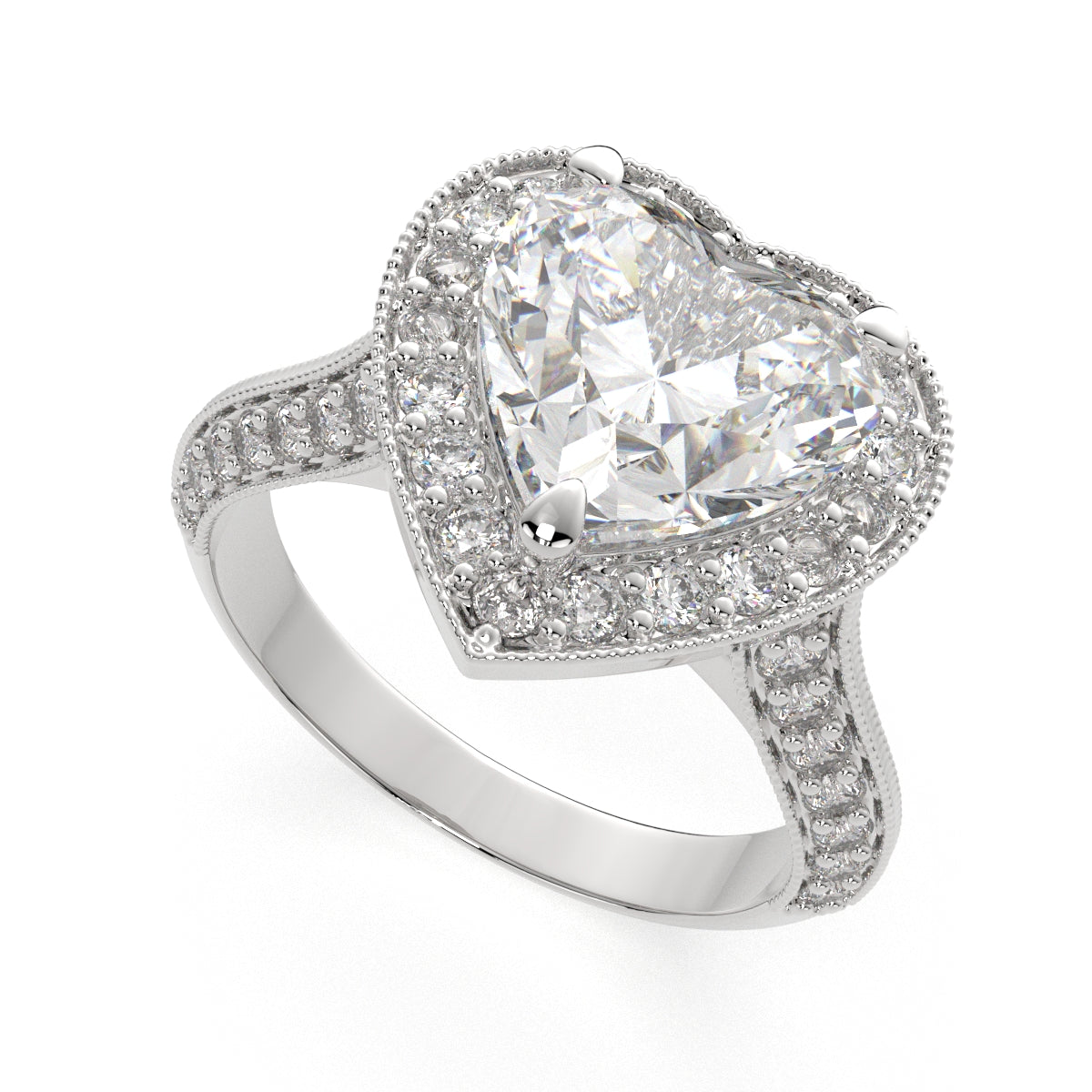 2.45 Carat VS1 D Lab Grown Diamond Halo Pave Heart Ring