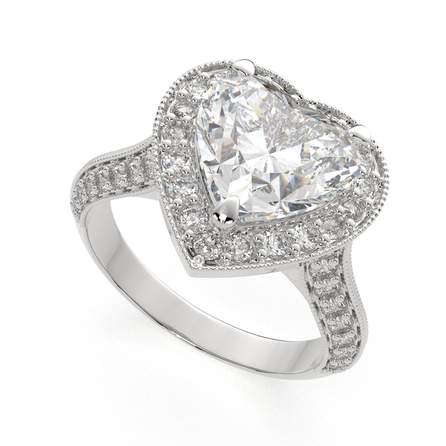 Beatrice 1.45 Carat Heart Cut Halo Pave Knife Edge Milgrain Engagement Ring