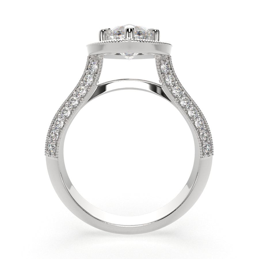 Beatrice 4.45 Carat Marquise Cut Halo Pave Knife Edge Milgrain Engagement Ring