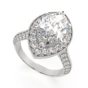 4.45 Carat VS1 D Lab Grown Diamond Halo Pave Marquise Ring