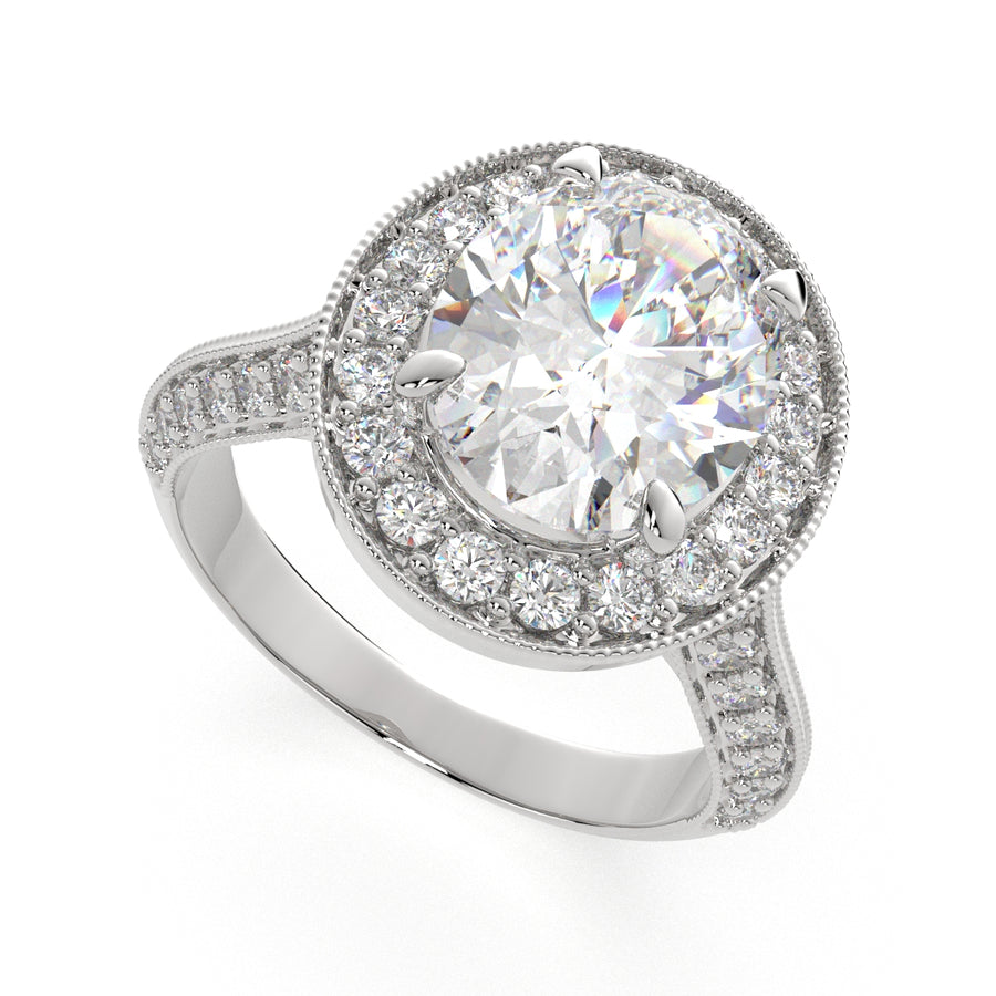 Beatrice 1.45 Carat Oval Cut Halo Pave Knife Edge Milgrain Engagement Ring