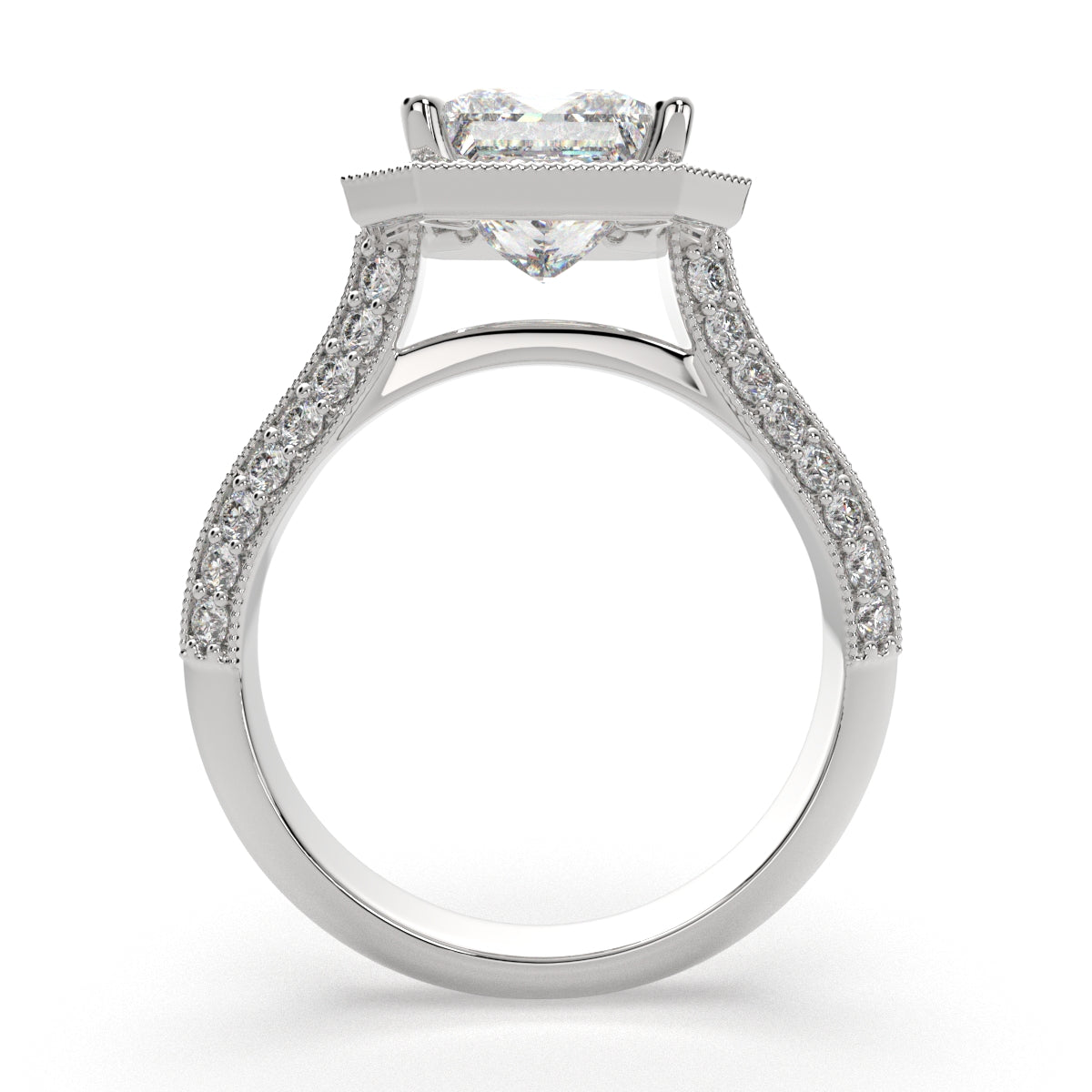 4.45 Carat VS1 D Lab Grown Diamond Halo Pave Princess Ring