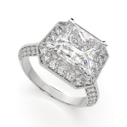 3.45 Carat VS1 D Lab Grown Diamond Halo Pave Princess Ring