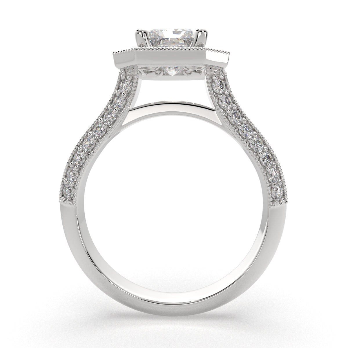 1.45 Carat VS1 D Lab Grown Diamond Halo Pave Radiant Ring