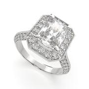 3.45 Carat VS1 D Lab Grown Diamond Halo Pave Radiant Ring