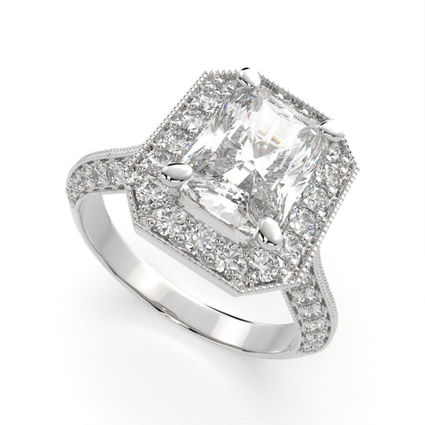 3.45 Carat VS1 D Lab Grown Diamond Halo Pave Radiant Ring