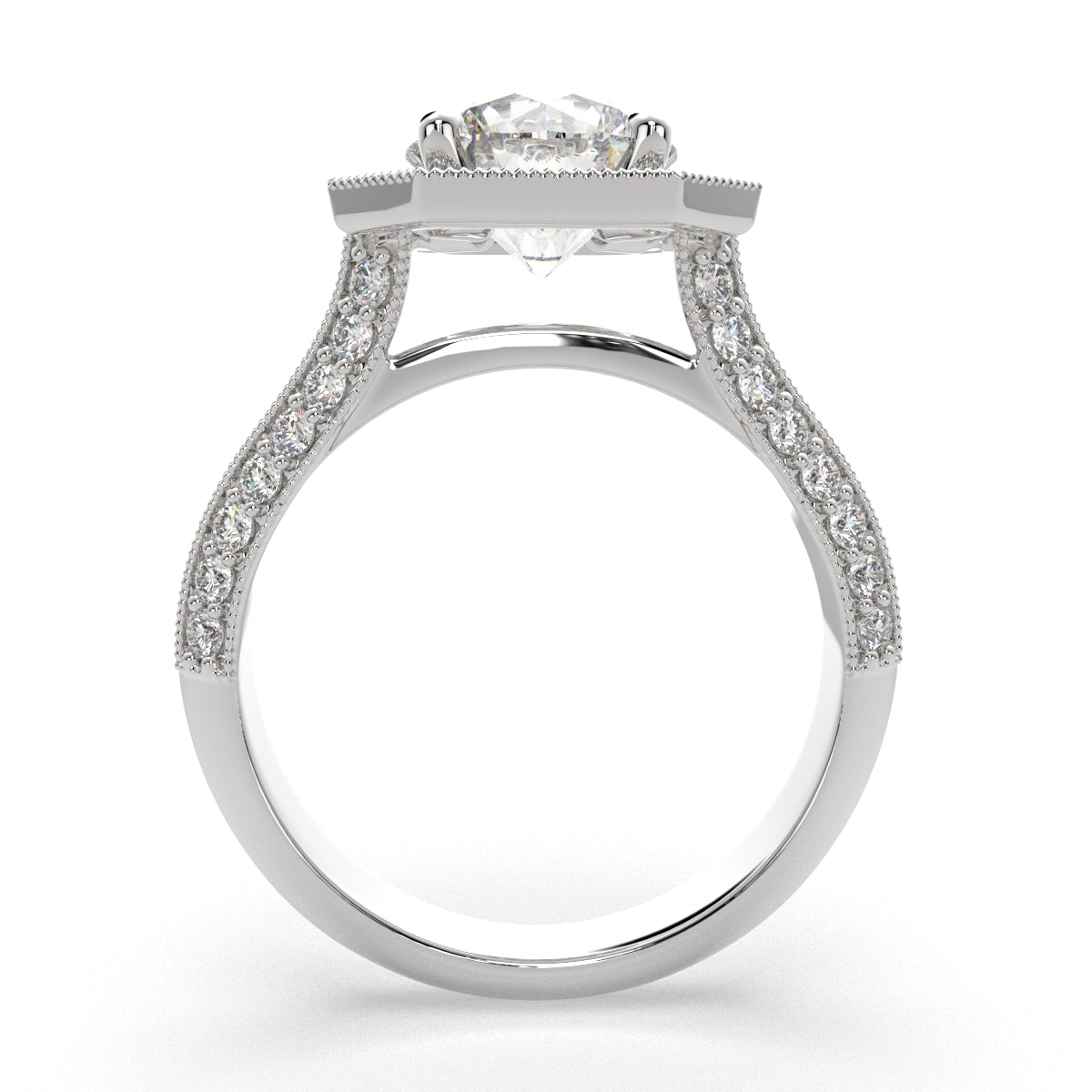 2.45 Carat VS1 D Lab Grown Diamond Halo Pave Round Ring