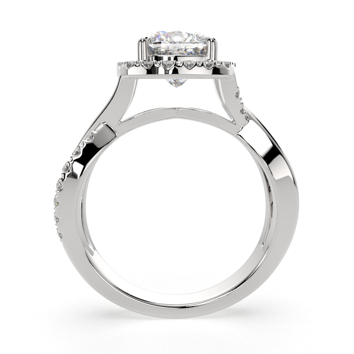 1.35 Carat VS1 D Lab Grown Diamond Halo Pave Split Shank Cushion Ring