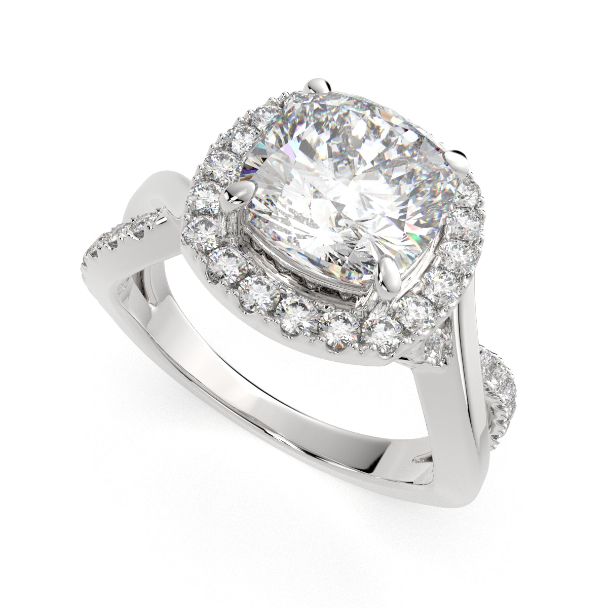 1.35 Carat VS1 D Lab Grown Diamond Halo Pave Split Shank Cushion Ring