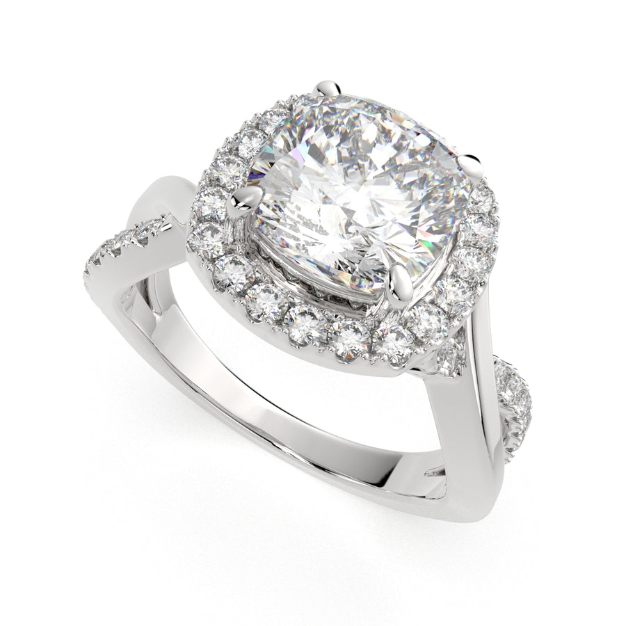 Celestina 1.35 Carat Cushion Cut Halo Pave Split Shank Engagement Ring