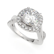 3.35 Carat VS1 D Lab Grown Diamond Halo Pave Split Shank Cushion Ring