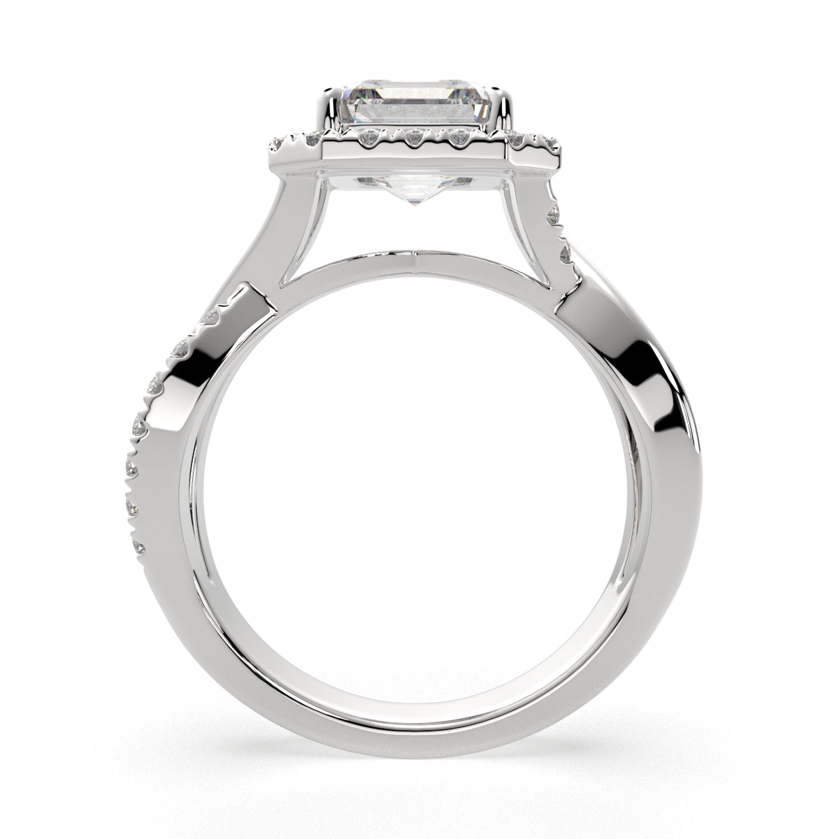 3.35 Carat VS1 D Lab Grown Diamond Halo Pave Split Shank Emerald Ring