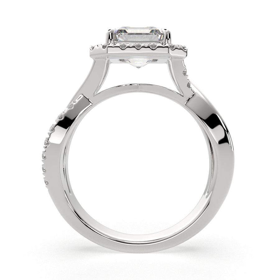 Celestina 4.35 Carat Emerald Cut Halo Pave Split Shank Engagement Ring