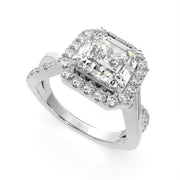 2.35 Carat VS1 D Lab Grown Diamond Halo Pave Split Shank Emerald Ring