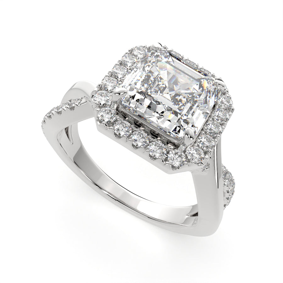 Celestina 1.35 Carat Emerald Cut Halo Pave Split Shank Engagement Ring